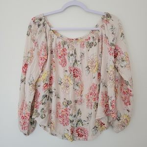 Billabong Floral Boho Chic Garden Girl Romantic Ivory Blouse L